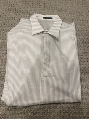 J.Lindeberg White Dress Shirt with Light Blue Pinstripes
